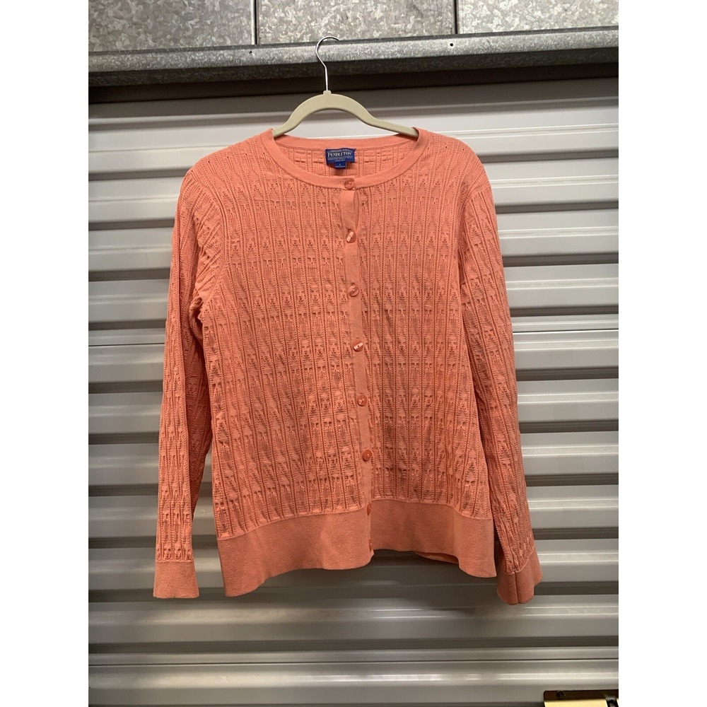 PENDLETON Melon Color Button Front Silk Blend Cardigan Sweater Size L